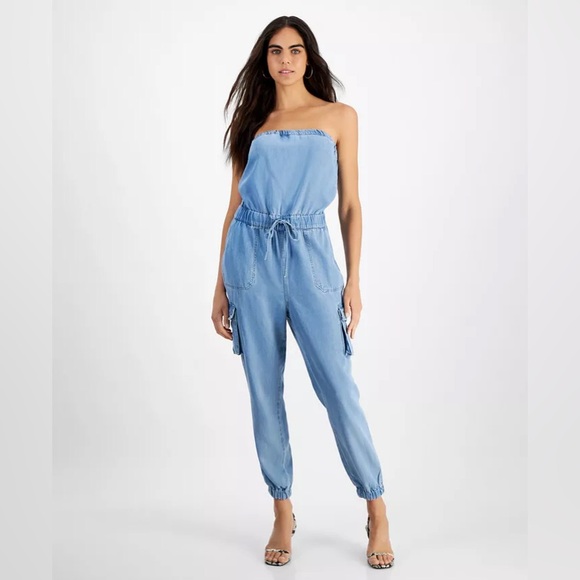 GUESS Women´s Lucia Strapless Cargo Denim Jumpsuit
